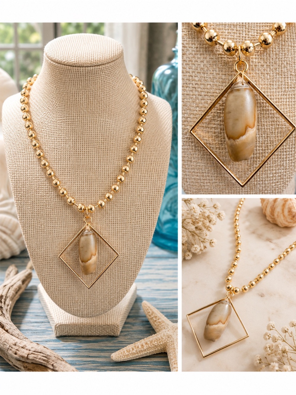 Coastal Geo Shell Statement Necklace🐚✨ Women Jewelry